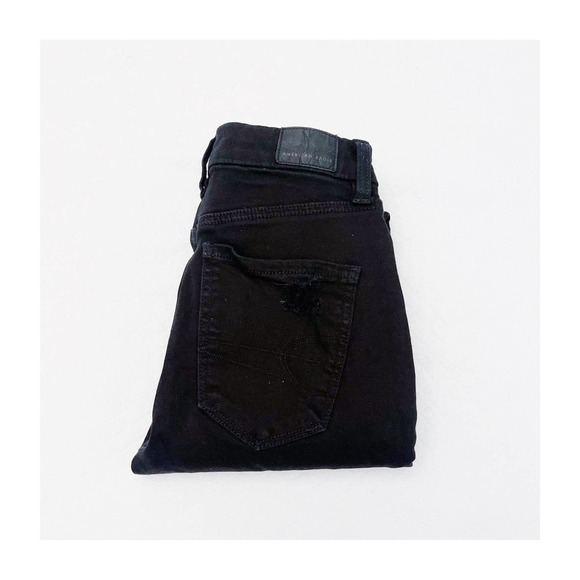 American Eagle Next Level Stretch Black Denim Jeans Distressed SZ00 Short - Picture 1 of 8